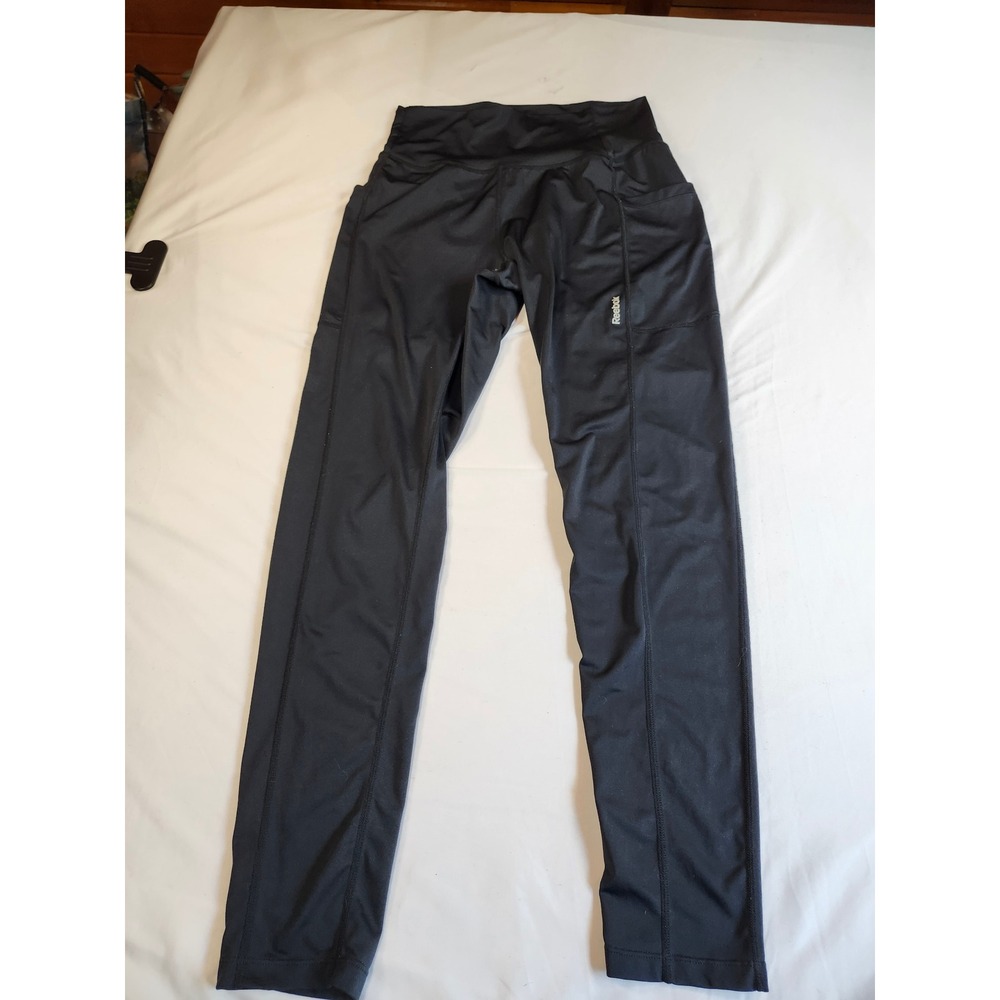 Reebok Womens Black High Waisted Activewear Leggings with Pockets Size Large L